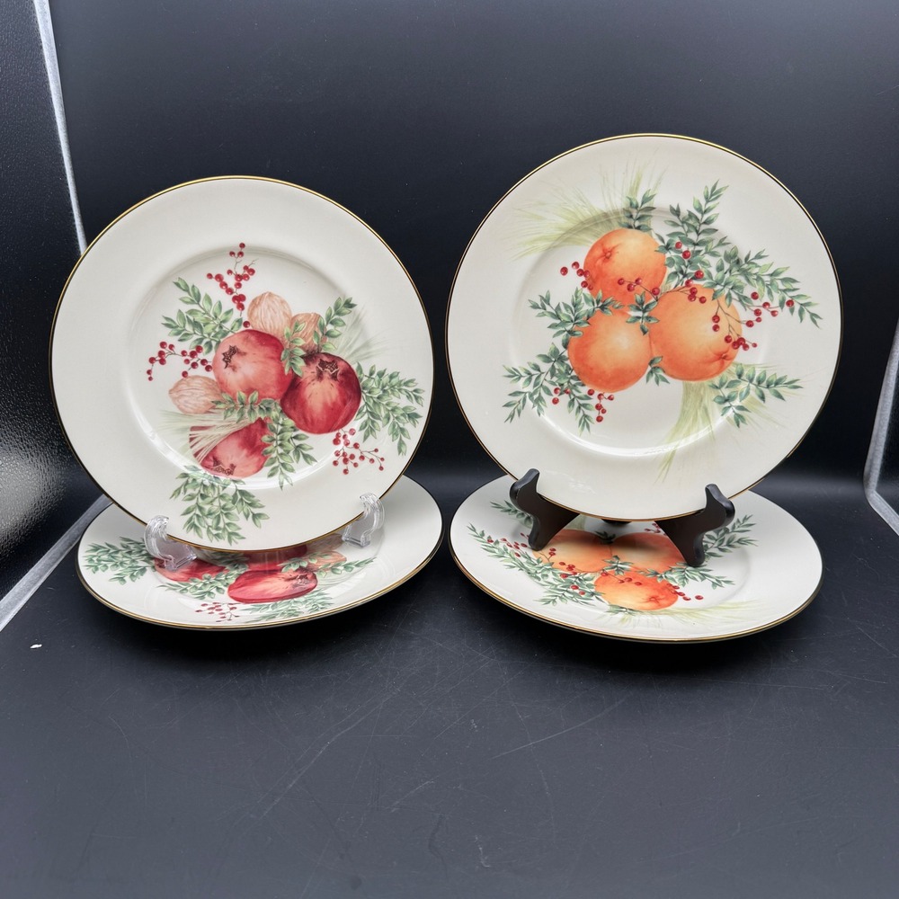 Lenox Williamsburg Boxwood and Pine Accent Plates Set of 4 Fruit Holiday 9.25in
